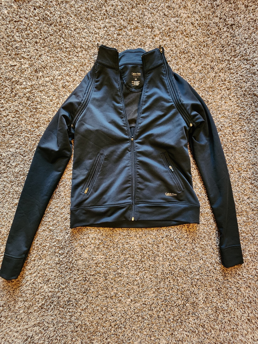 Calvin Klein Women's Athletic Black Zip-Up Jacket With Removable Zip-off Sleeves
